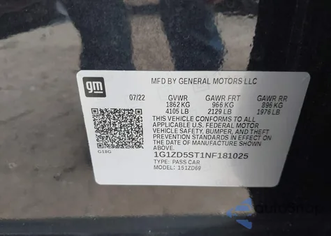 2022 Chevrolet Malibu Fwd Lt z USA, uszkodzony, nr VIN 1G1ZD5ST1NF181025